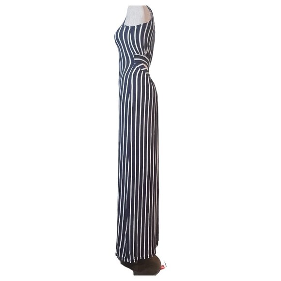 Womens Windsor Navy And White Striped Maxi Dress Size Small Cut Out Back Summer - Picture 8 of 10